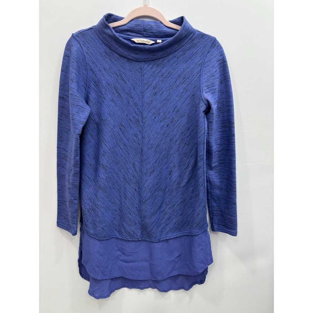 Soft Surroundings Blue Layered Hem Tunic Top XS Long Sleeve Lagenlook Boho